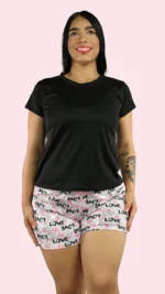 Pijama Corta con blusa negra con manga