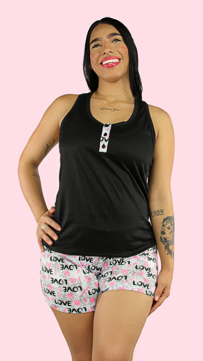 Pijama Corta con blusa negra con manga sisa