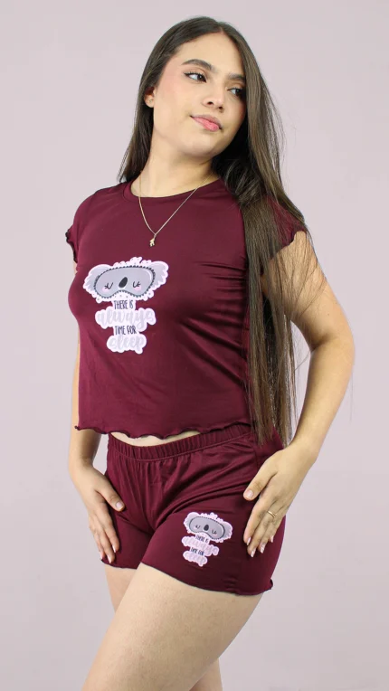 Pijama Short Unicolor Vino