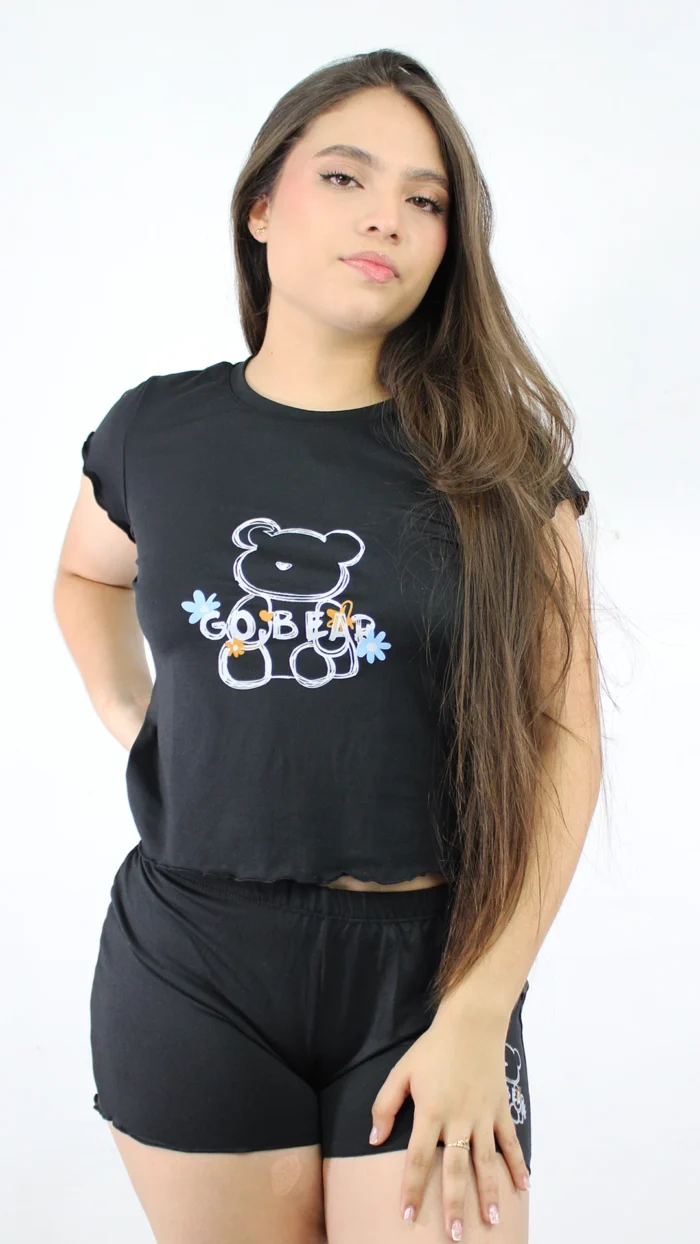 Pijama Short Unicolor Negra